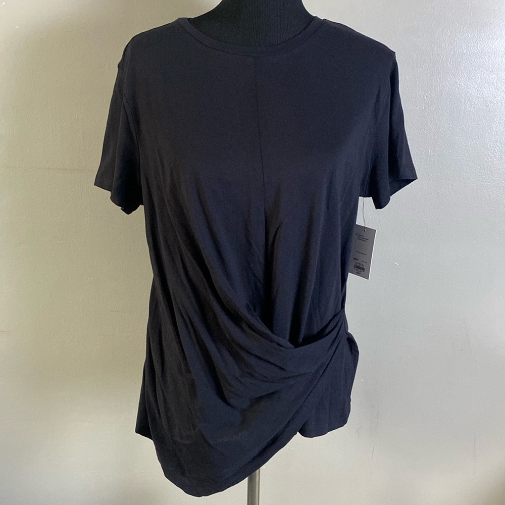 Nine West Black Faux Wrap Front Tee Sz L NWT